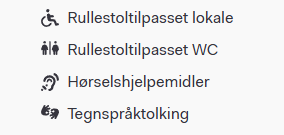 Bilde som viser symboler for tilgjengelighet brukt i programmet.