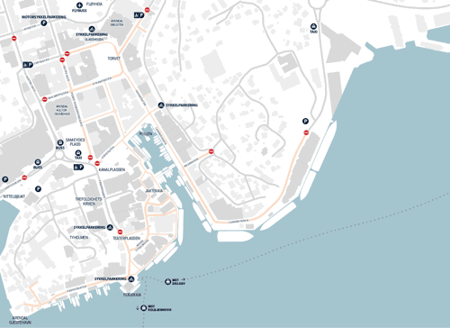Kart som viser hvor trafikken reguleres under Arendalsuka.