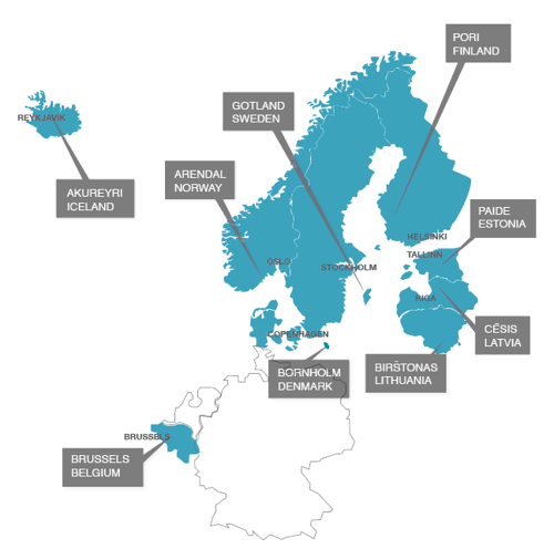 Kart over demokratifestivaler i Europa
